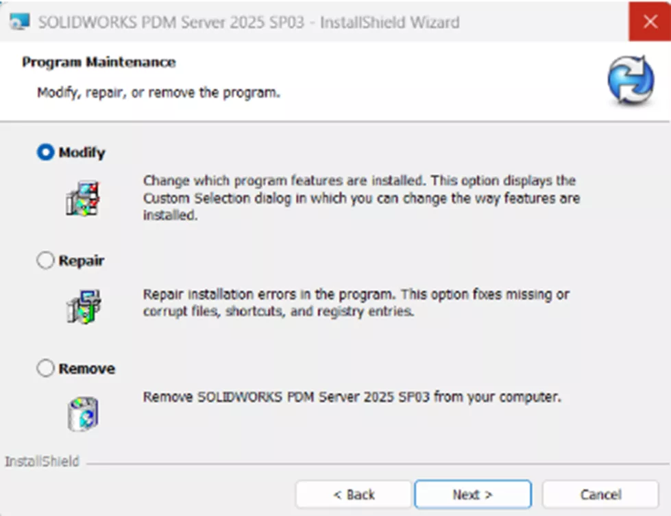 SOLIDWORKS PDM 故障排查修改安装程序向导