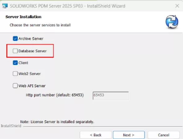 SOLIDWORKS PDM 取消勾选数据库服务器组件