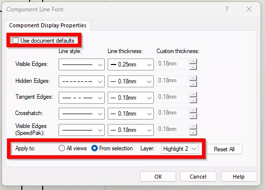 SOLIDWORKS 零部件线型参数设置面板