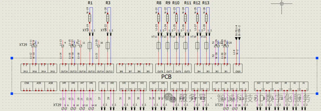 PCB内部的回路类型较为简单，但数量众多，主要包括供电、信号采集、信号输出等