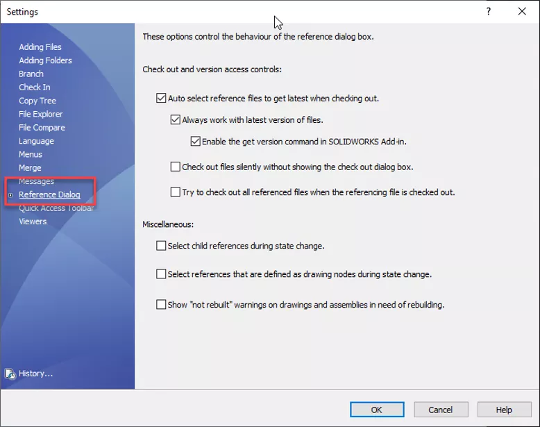 SOLIDWORKS PDM 参考文档设置界面