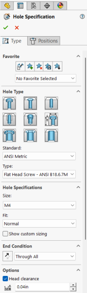 SOLIDWORKS 孔向导属性设置界面