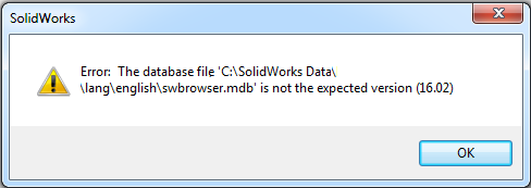 旧版 SOLIDWORKS 孔向导报错界面