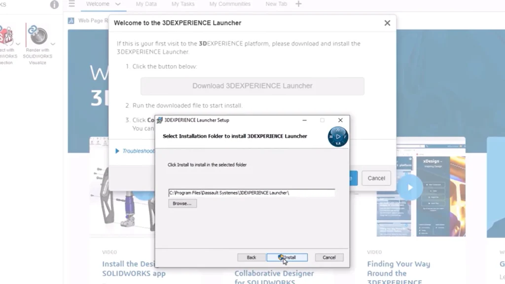 3DEXPERIENCE 启动器安装窗口 3DEXPERIENCE 启动器安装窗口