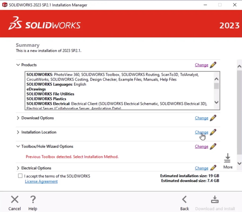 SOLIDWORKS 安装管理器 - 安装摘要界面 SOLIDWORKS 安装管理器 - 安装摘要界面