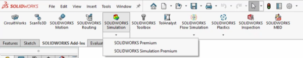 通过命令管理器启用 SOLIDWORKS 仿真插件界面