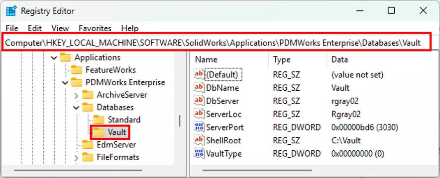 SOLIDWORKS PDM 共享库注册表项界面 SOLIDWORKS PDM 共享库注册表项界面