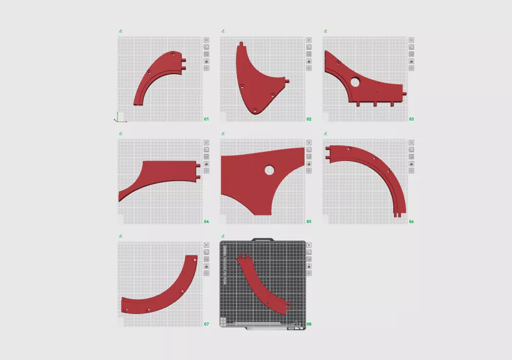 拆分完成的 8 个显示器增高架 3D 打印件 拆分完成的 8 个显示器增高架 3D 打印件