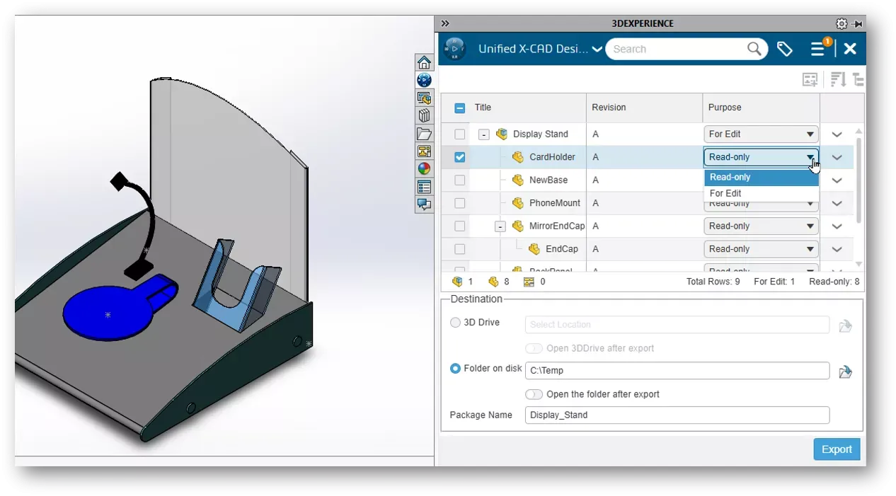 3DEXPERIENCE SOLIDWORKS 数据包用途权限设置界面,区分只读与可编辑 3DEXPERIENCE SOLIDWORKS 数据包用途权限设置界面,区分只读与可编辑