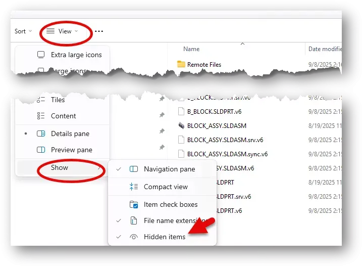 桌面版 SOLIDWORKS 开启隐藏文件查看 V6 缓存文件操作界面 桌面版 SOLIDWORKS 开启隐藏文件查看 V6 缓存文件操作界面