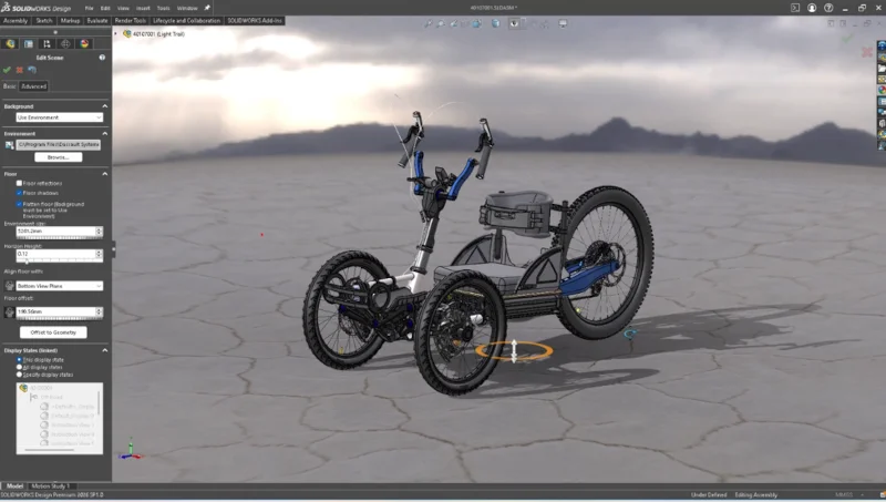 SOLIDWORKS 布景功能新增 * 基于图像光照(IBL)* 模块,可导入真实环境光照数据,同步生成配套背景与环境反射效果,显著提升画面真实度 SOLIDWORKS 布景功能新增 * 基于图像光照(IBL)* 模块,可导入真实环境光照数据,同步生成配套背景与环境反射效果,显著提升画面真实度