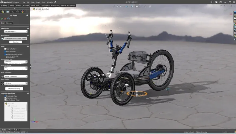 SOLIDWORKS 布景功能新增 * 基于图像光照(IBL)* 模块,可导入真实环境光照数据,同步生成配套背景与环境反射效果,显著提升画面真实度 SOLIDWORKS 布景功能新增 * 基于图像光照(IBL)* 模块,可导入真实环境光照数据,同步生成配套背景与环境反射效果,显著提升画面真实度