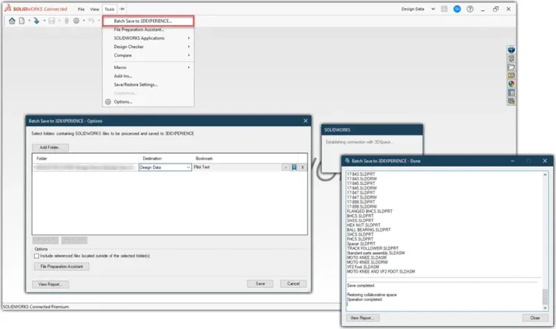 批量保存独立后台异步运行,上传过程中可正常使用 SOLIDWORKS 软件。 批量保存独立后台异步运行,上传过程中可正常使用 SOLIDWORKS 软件。