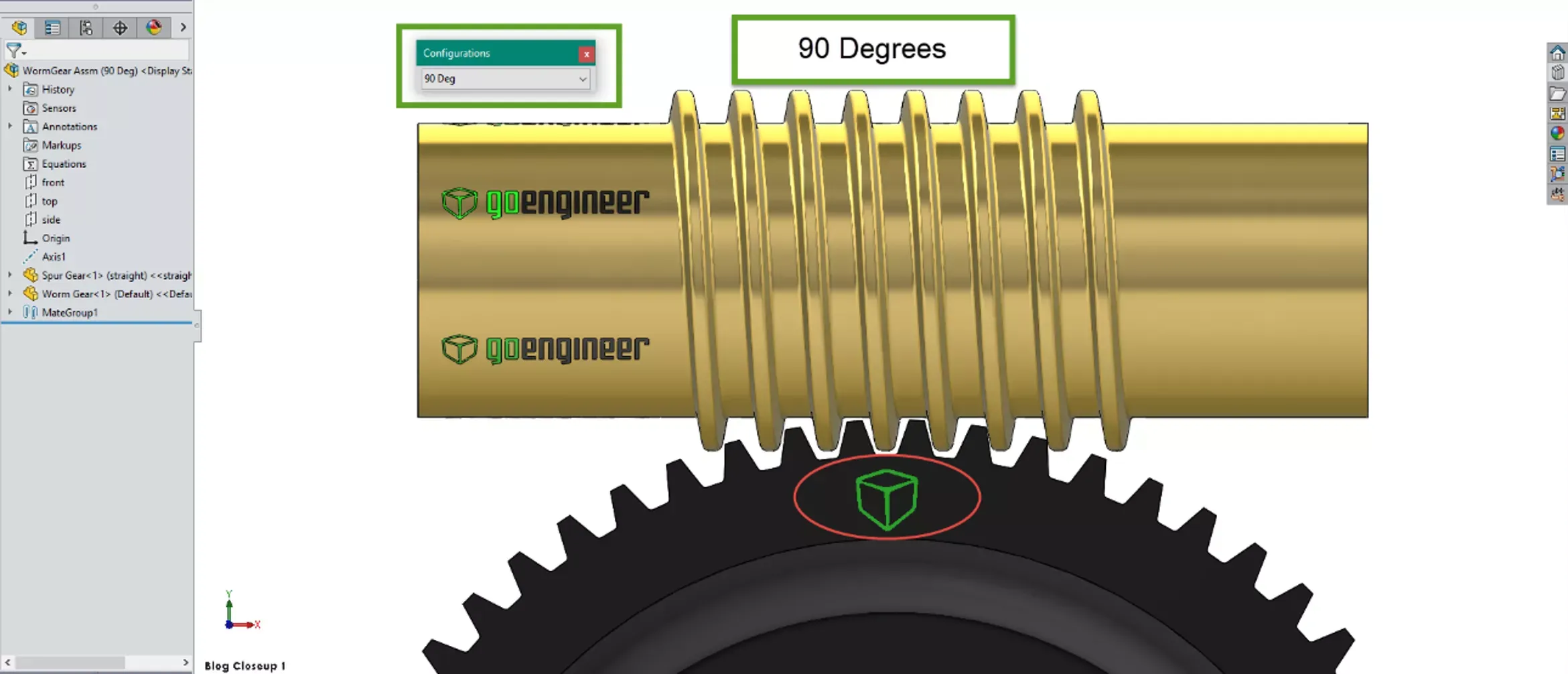 SOLIDWORKS 蜗杆旋转 90° 状态 SOLIDWORKS 蜗杆旋转 90° 状态