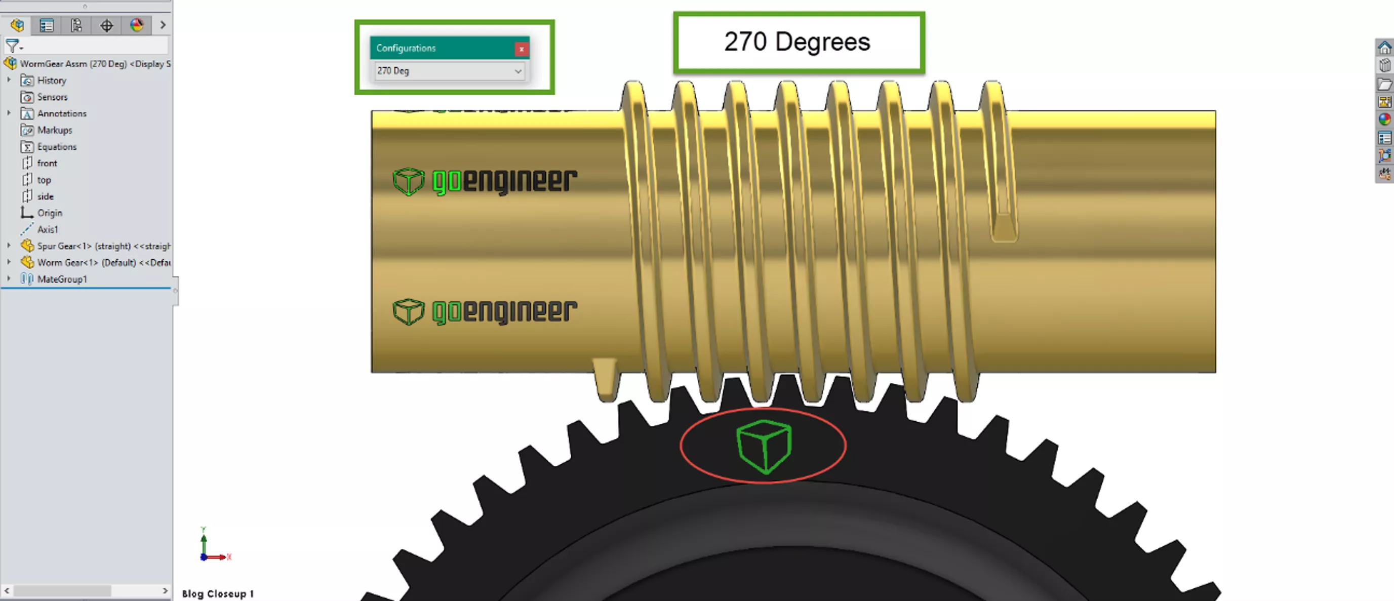 SOLIDWORKS 蜗杆旋转 270° 状态
