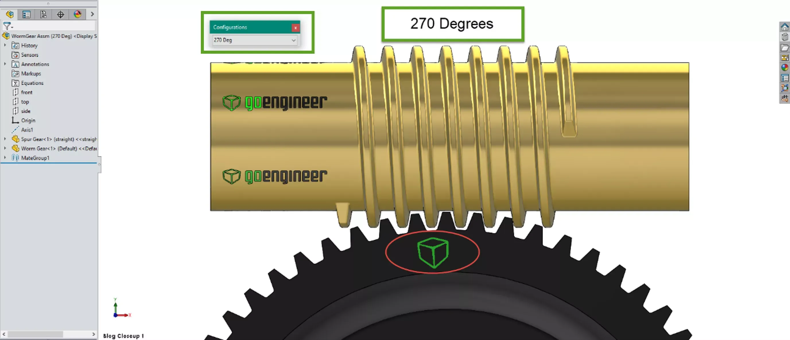 SOLIDWORKS 蜗杆旋转 270° 状态 SOLIDWORKS 蜗杆旋转 270° 状态