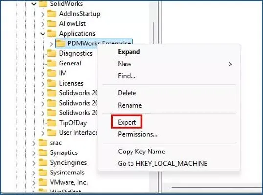 导出 PDMWorks Enterprise 注册表项 导出 PDMWorks Enterprise 注册表项