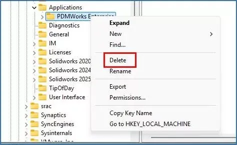 删除 PDMWorks Enterprise 注册表项 删除 PDMWorks Enterprise 注册表项