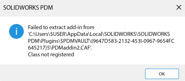 如何修复SOLIDWORKS PDM插件中的“类别未注册”错误