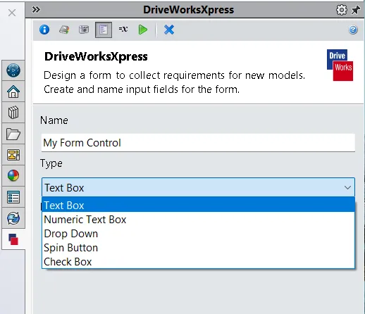 DriveWorksXpress 输入表单创建