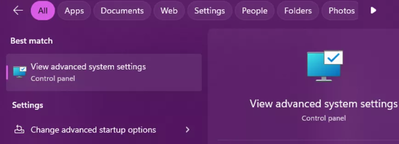 在 Windows 开始菜单搜索「查看高级系统设置」并打开。 在 Windows 开始菜单搜索「查看高级系统设置」并打开。