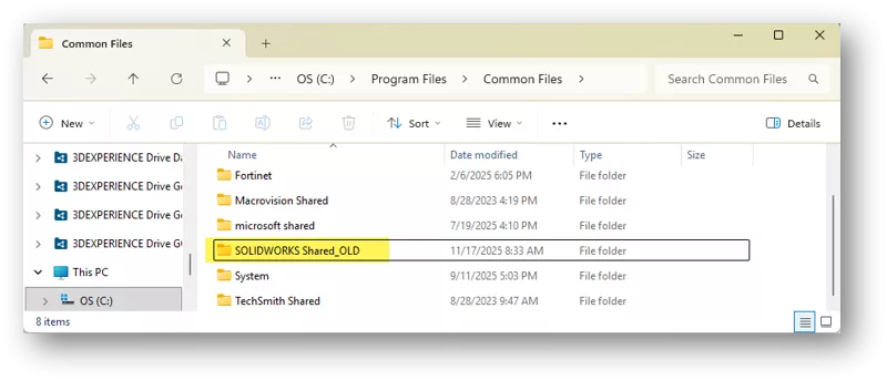 通过重命名共享文件夹修复 SOLIDWORKS 文档库无效警告