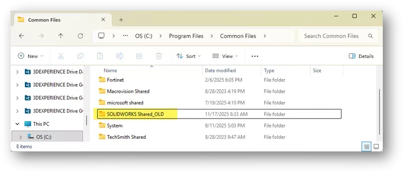 通过重命名共享文件夹修复 SOLIDWORKS 文档库无效警告