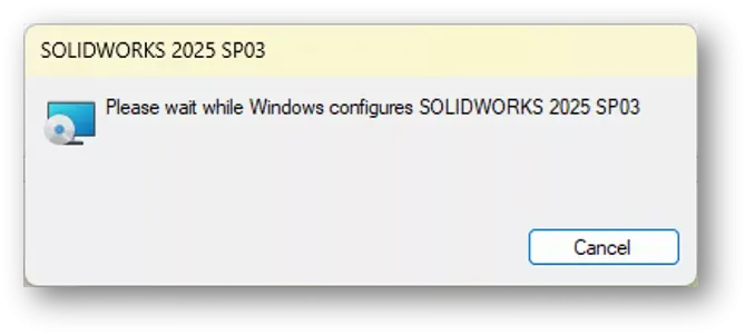 SOLIDWORKS 提示弹窗：请稍候，Windows 正在配置 SOLIDWORKS