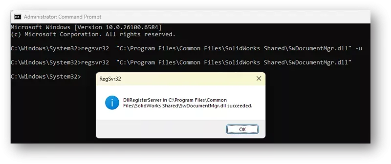 通过手动重置 DLL 文件修复 SOLIDWORKS 文档库无效警告