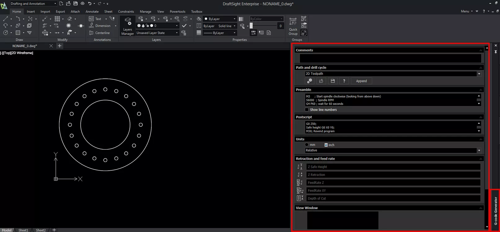 DraftSight 内生成 G 代码操作界面 DraftSight 内生成 G 代码操作界面