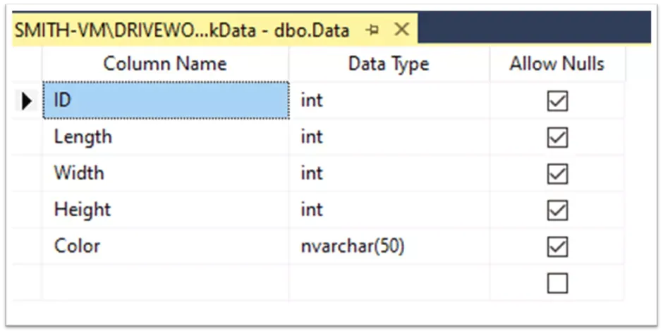 DriveWorks Pro 数据表字段定义界面
