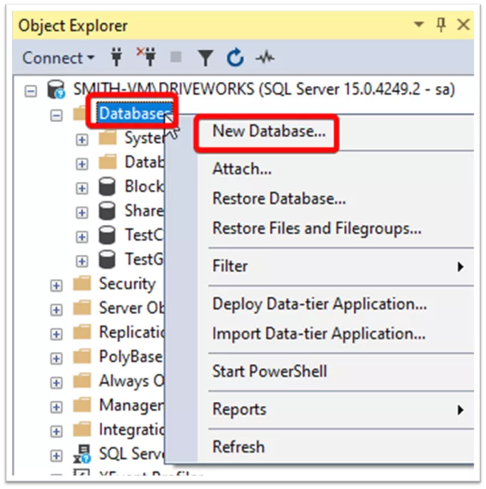 DriveWorks 新建 SQL 数据库与数据表操作界面 DriveWorks 新建 SQL 数据库与数据表操作界面