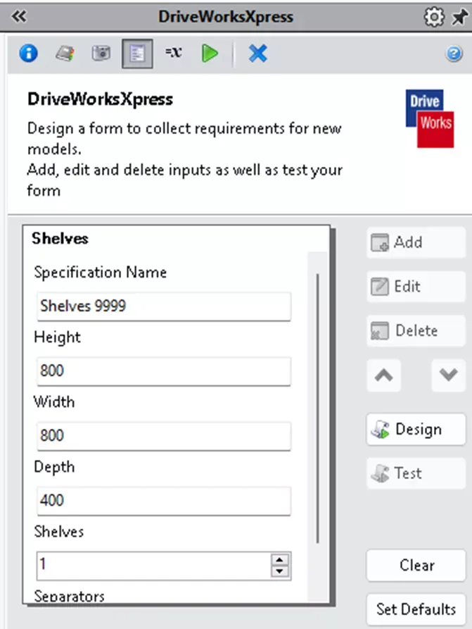 在 DriveWorksXpress 内创建录入表单