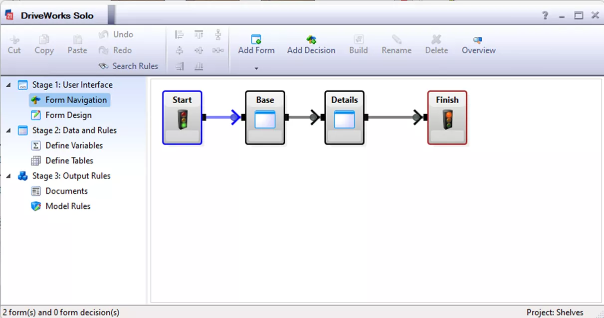 DriveWorks Solo 表单导航界面 DriveWorks Solo 表单导航界面