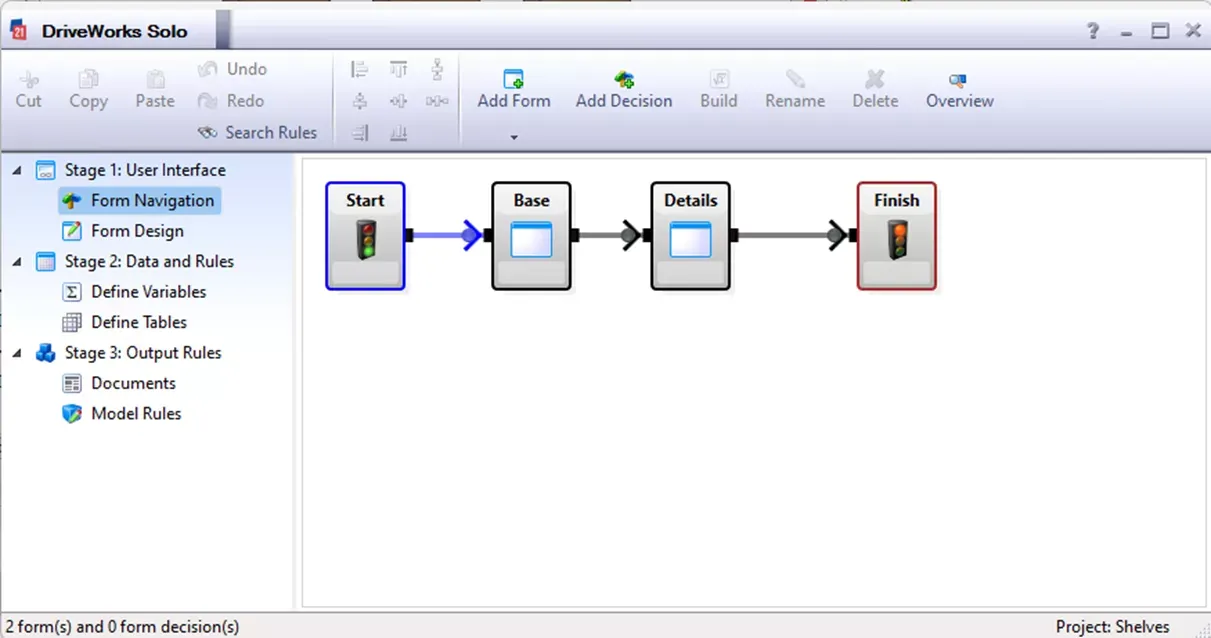DriveWorks Solo 表单导航界面