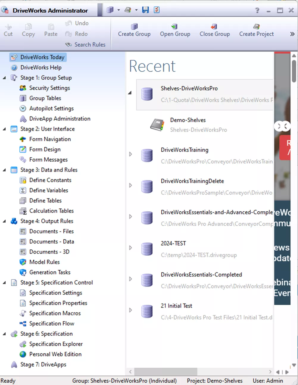 DriveWorks Pro Administrator 功能阶段界面 DriveWorks Pro Administrator 功能阶段界面