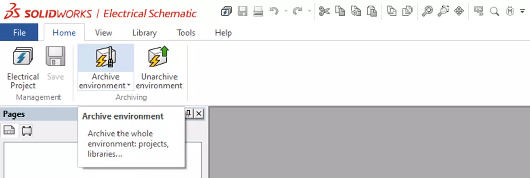 SOLIDWORKS Electrical 创建环境归档界面 SOLIDWORKS Electrical 创建环境归档界面
