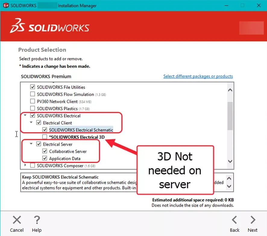 SOLIDWORKS Electrical 服务器迁移产品选择界面