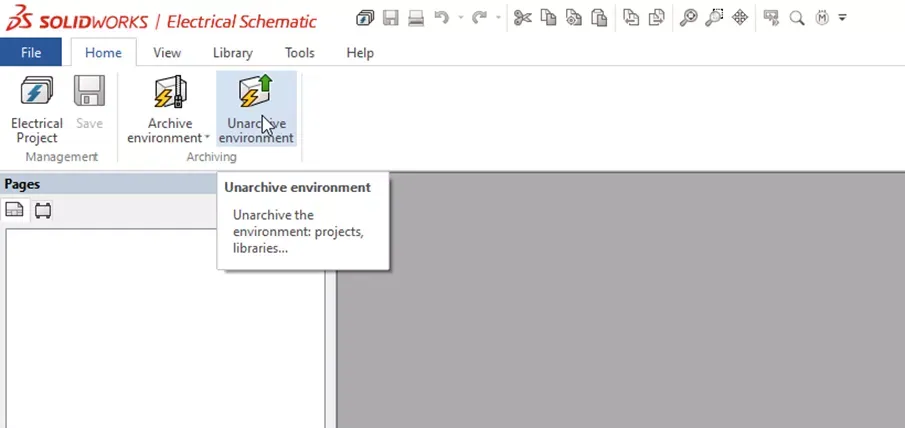 SOLIDWORKS Electrical 解包恢复环境入口界面