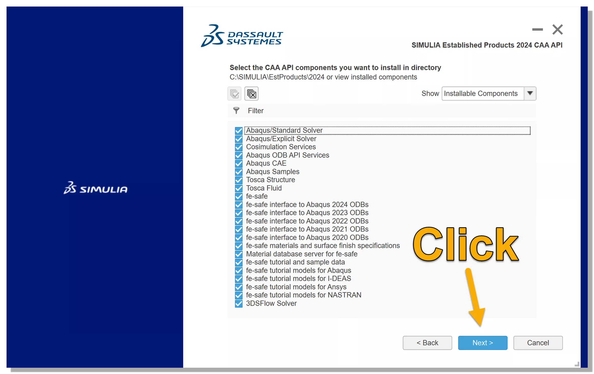 SIMULIA CAA 应用程序接口组件勾选界面 SIMULIA CAA 应用程序接口组件勾选界面