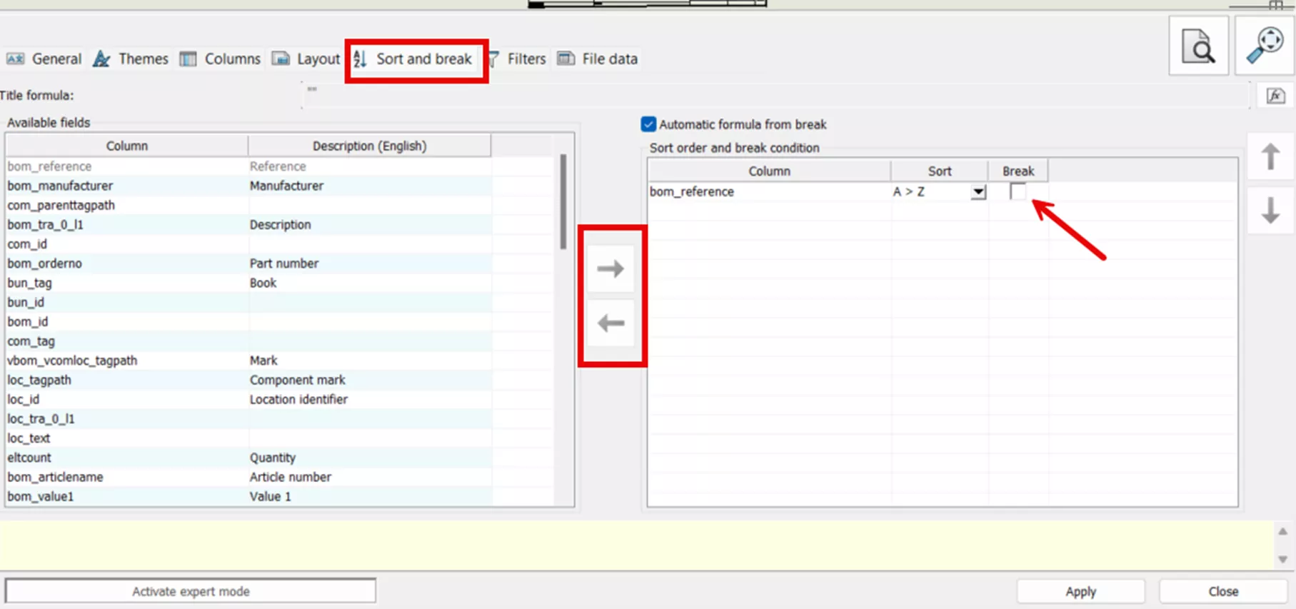 SOLIDWORKS Electrical 排序与分组配置界面