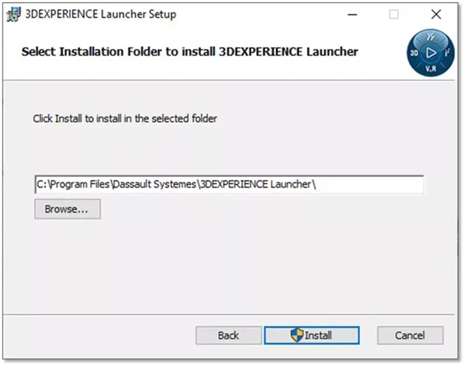 选择 3DEXPERIENCE 启动器安装目录 选择 3DEXPERIENCE 启动器安装目录