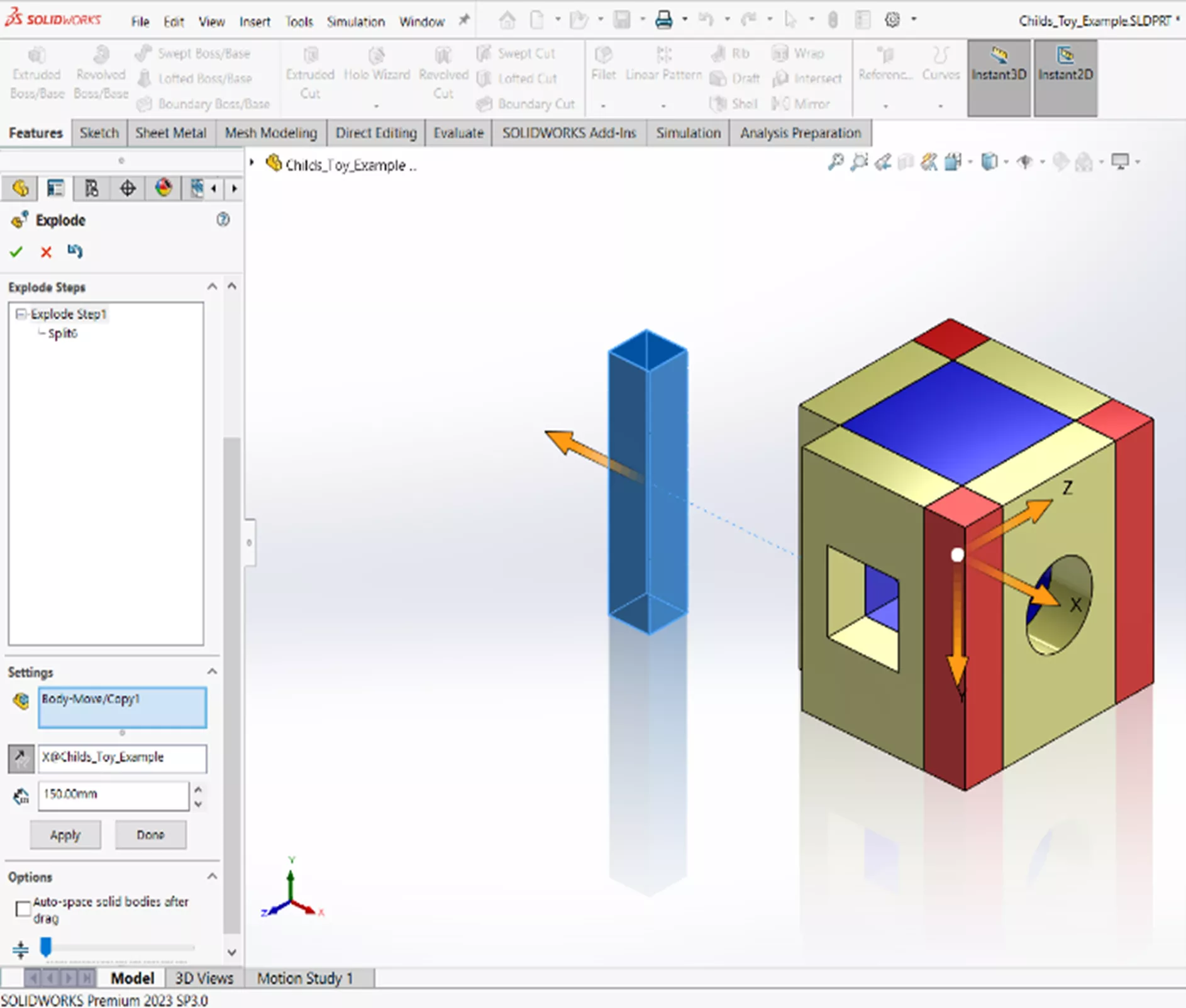 SOLIDWORKS 多实体零件爆炸视图创建、使用与复用完整教程