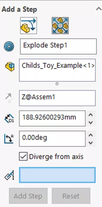 SOLIDWORKS 爆炸视图新增步骤选项界面 SOLIDWORKS 爆炸视图新增步骤选项界面