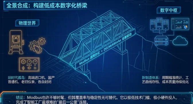 DELMIAWorks通过无缝支持Modbus Master和Slave设备协议,为企业提供了一条技术门槛低、硬件投入少、部署速度快的数据采集路径。 DELMIAWorks通过无缝支持Modbus Master和Slave设备协议,为企业提供了一条技术门槛低、硬件投入少、部署速度快的数据采集路径。