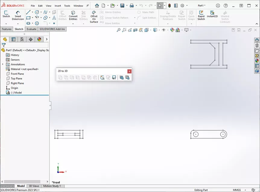 SOLIDWORKS 二维转三维工具栏界面