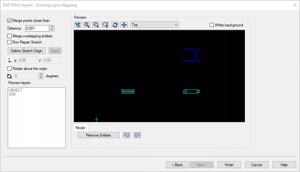 SOLIDWORKS DXF/DWG 导入图层映射界面 SOLIDWORKS DXF/DWG 导入图层映射界面