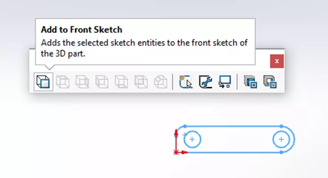 SOLIDWORKS 二维转三维工具栏 —— 添加至前视草图图标 SOLIDWORKS 二维转三维工具栏 —— 添加至前视草图图标