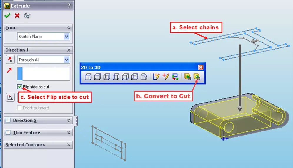 SOLIDWORKS 拉伸切除工具界面