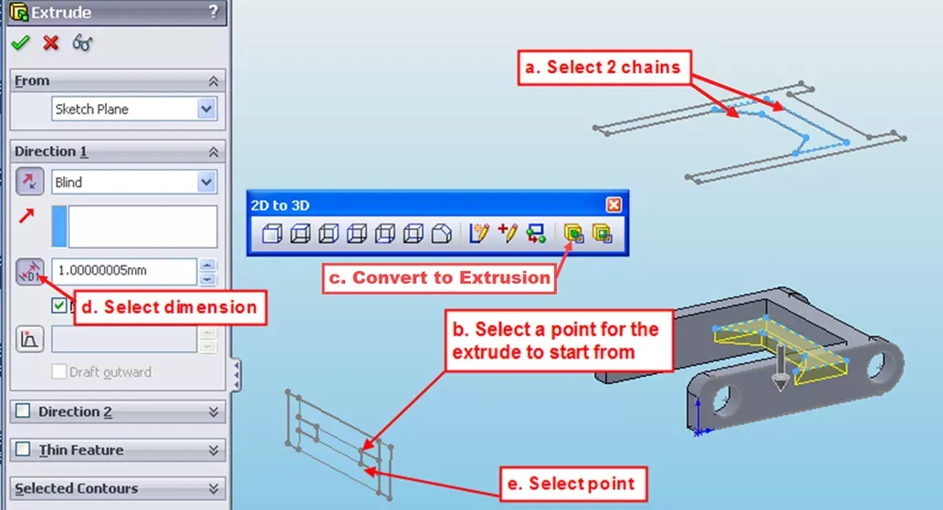 SOLIDWORKS 二维转三维拉伸成型操作界面